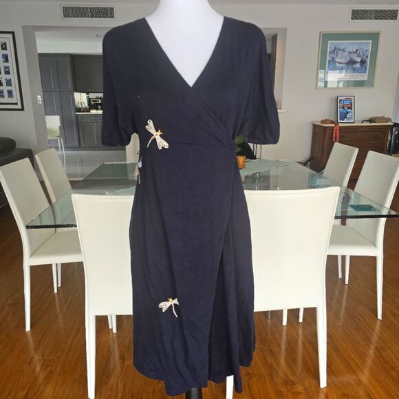 Tibi Black Wrap Dress with Dragonfly Accents Medium - Picture 2 of 12